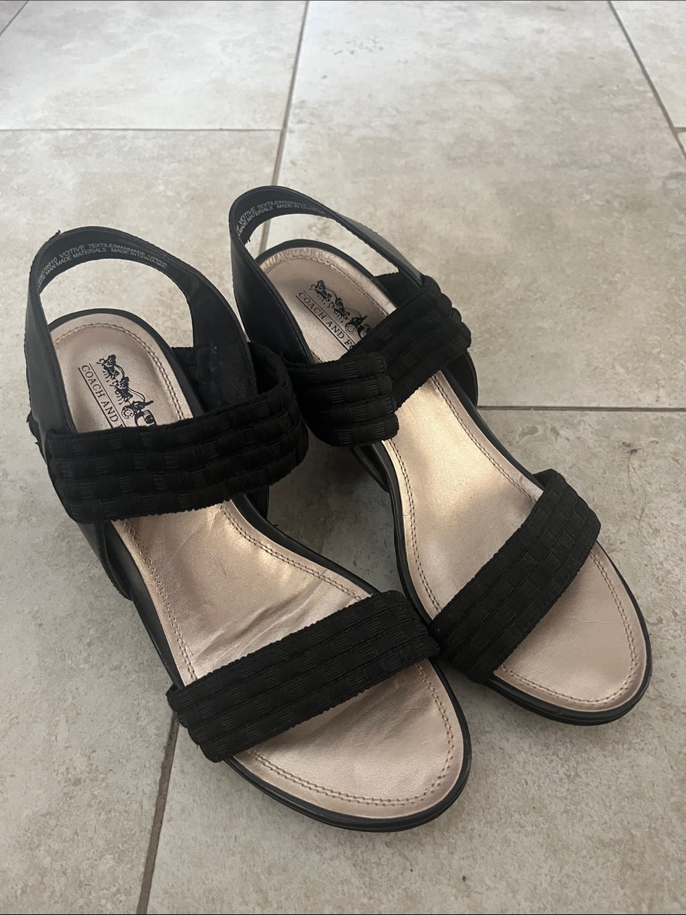 Coach Black Woven-Strap Slingback Sandals